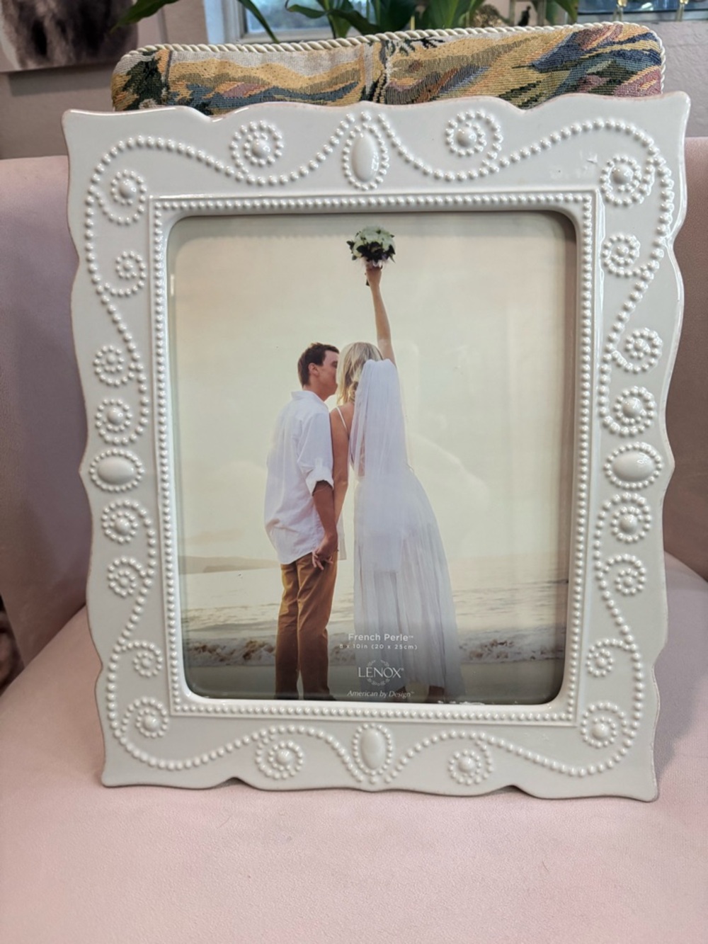 Lenox White Beaded Scroll Ceramic Picture Frame